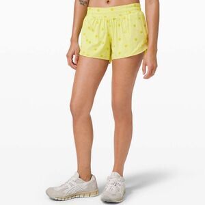 Lululemon Hotty Hot Short II *Long 4" in Polka Dot Logo Lemon Vibe Matte Green